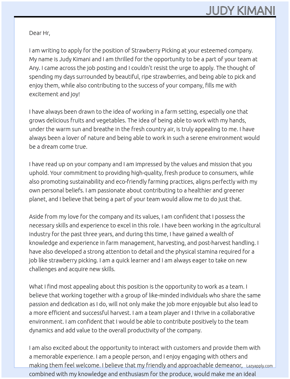 Cover letter for strawberry picking - LazyApply