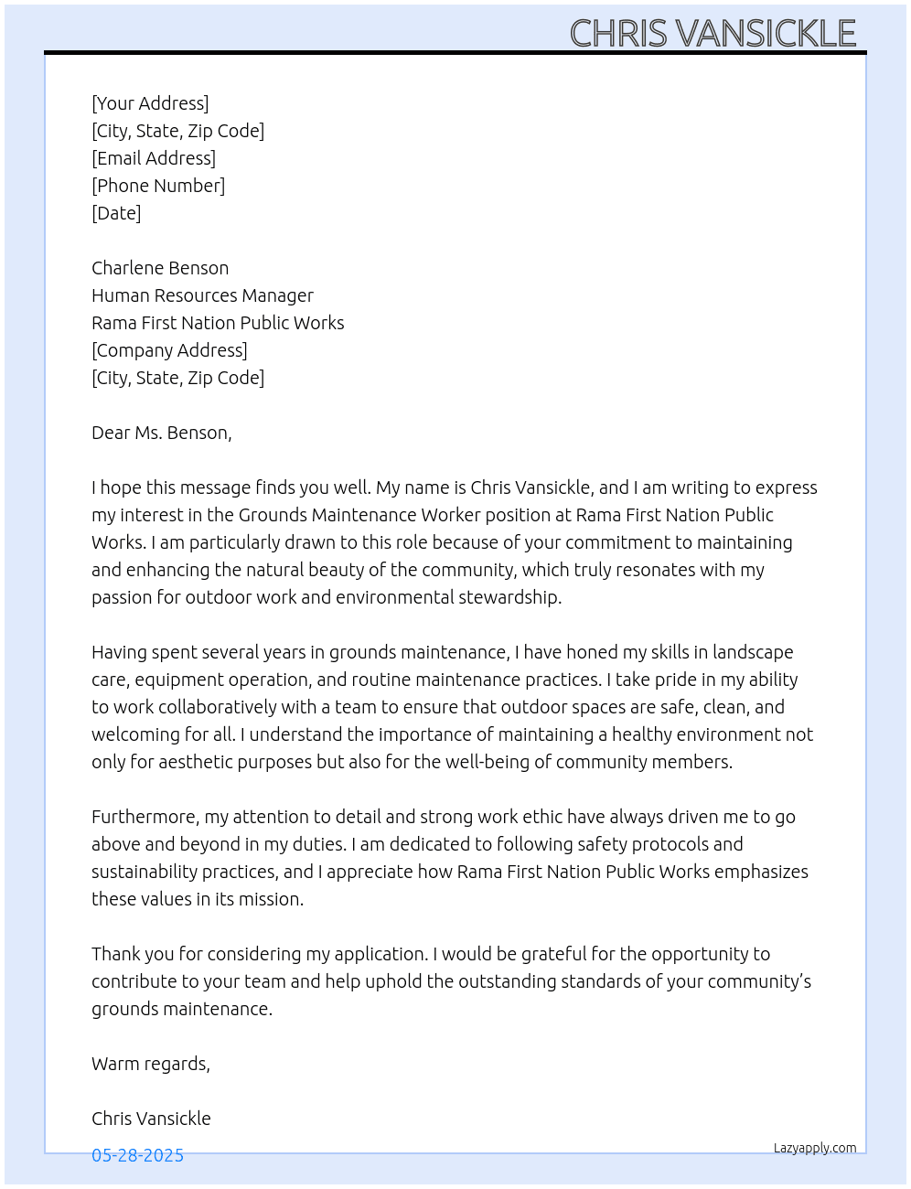 Grounds Maintenance Worker At Rama First Nation Public Works  Cover Letter