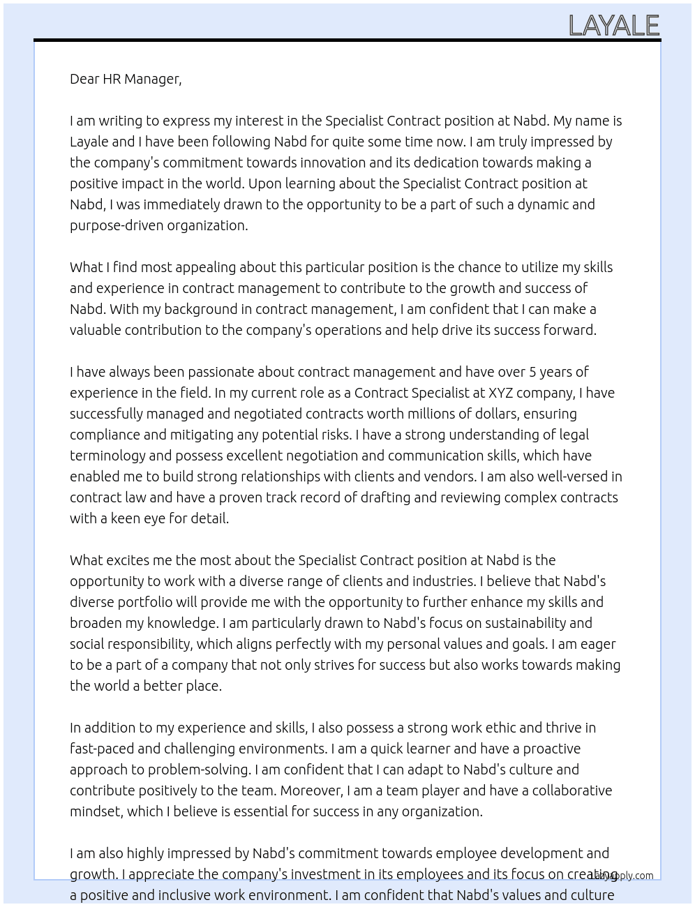specialist contract At nabd  Cover Letter