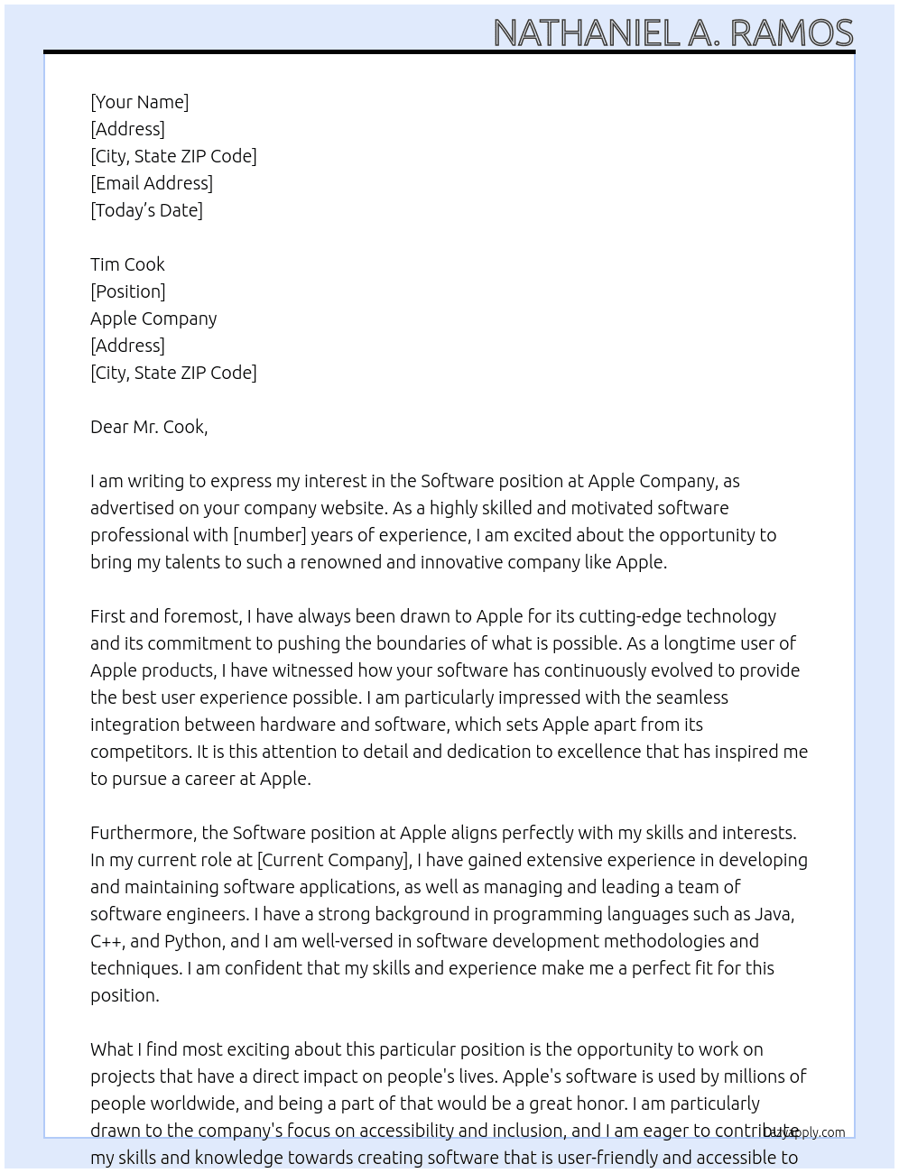 Software  At Apple Company  Cover Letter