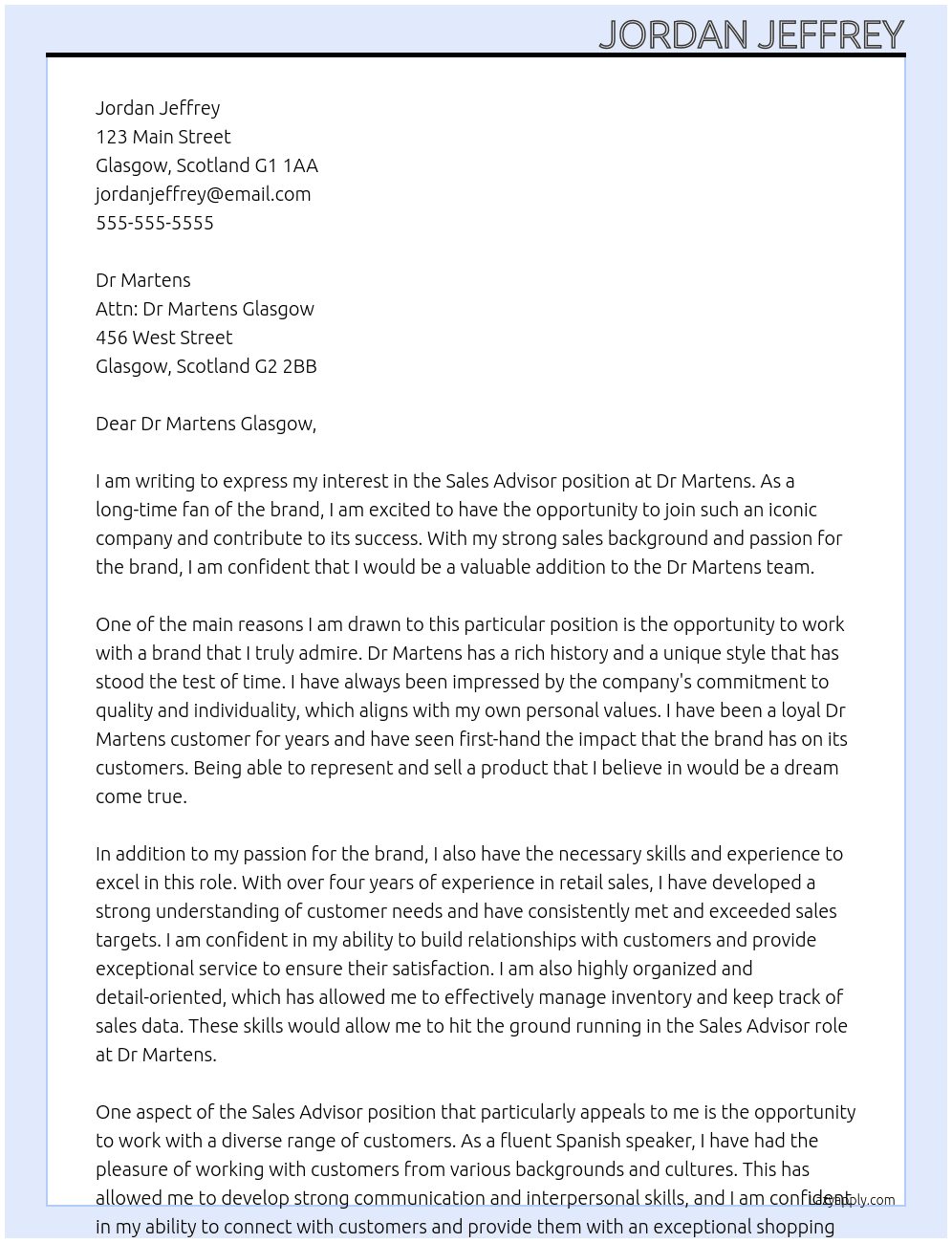 Sales advisor  At Dr Martens  Cover Letter