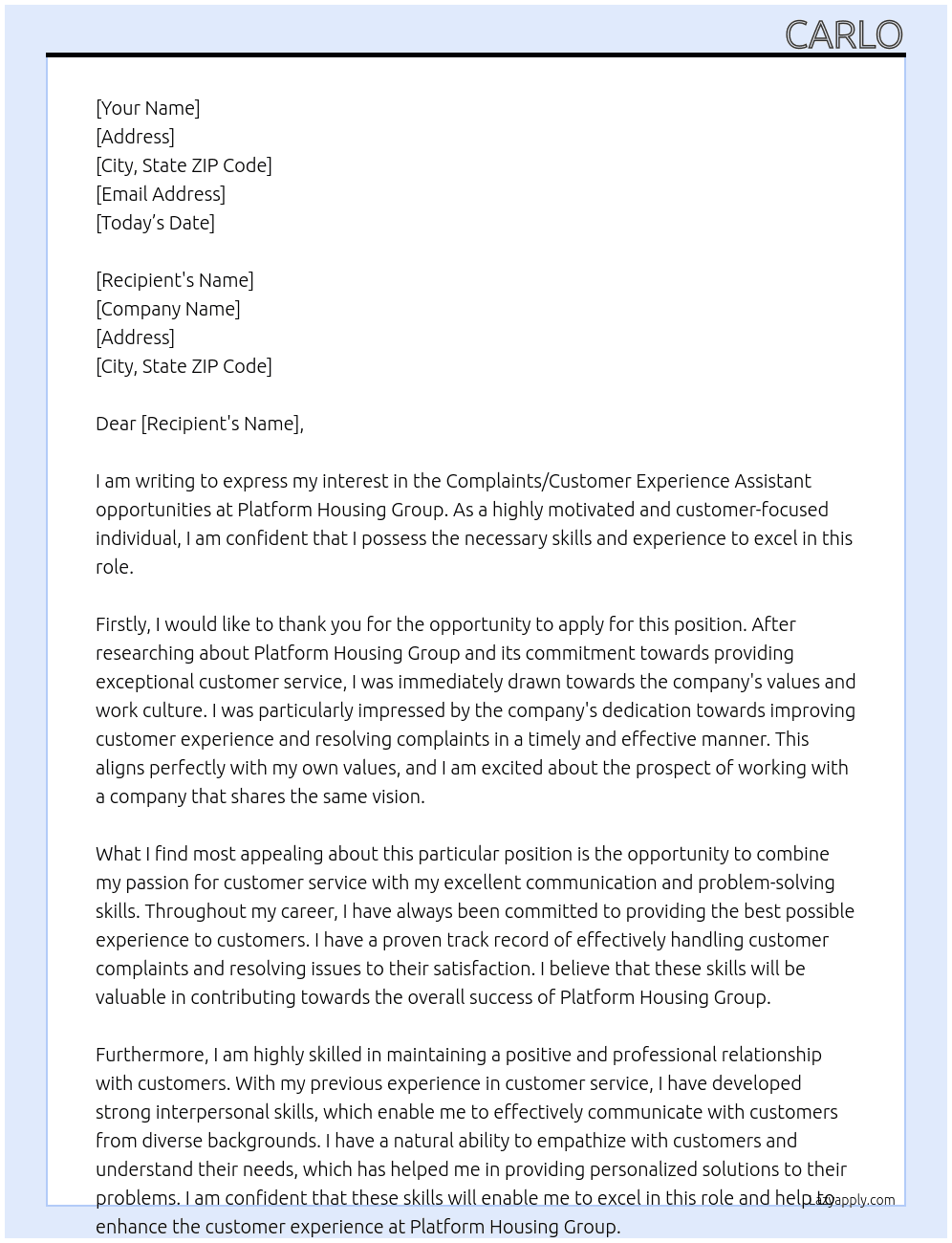 Complaints/Customer Experience Assistant opportunities At Platform Housing Group Cover Letter