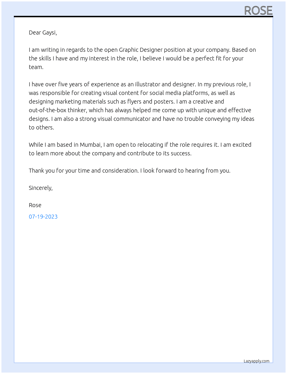 graphic designer At gaysi Cover Letter