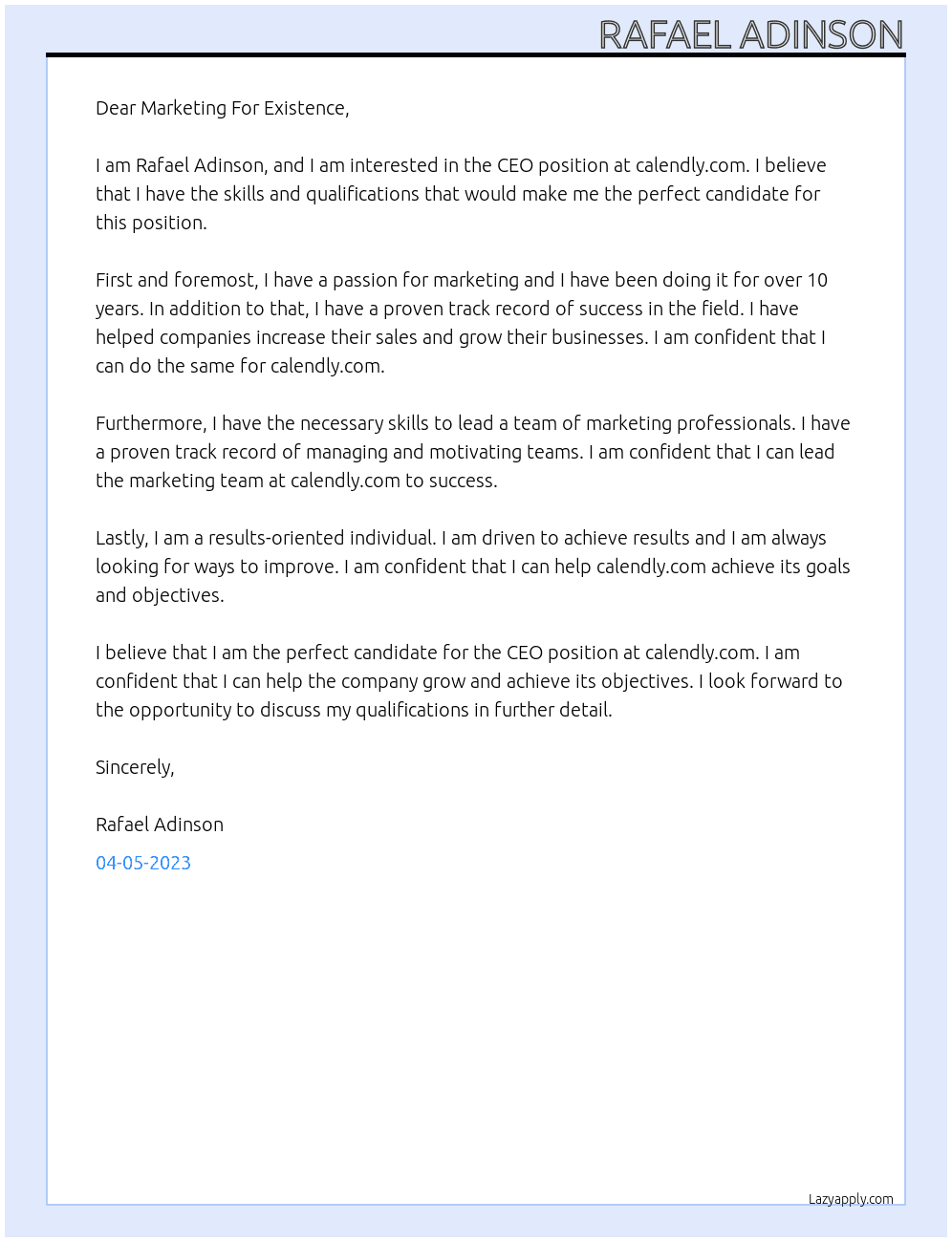 CEO At calendly.com Cover Letter