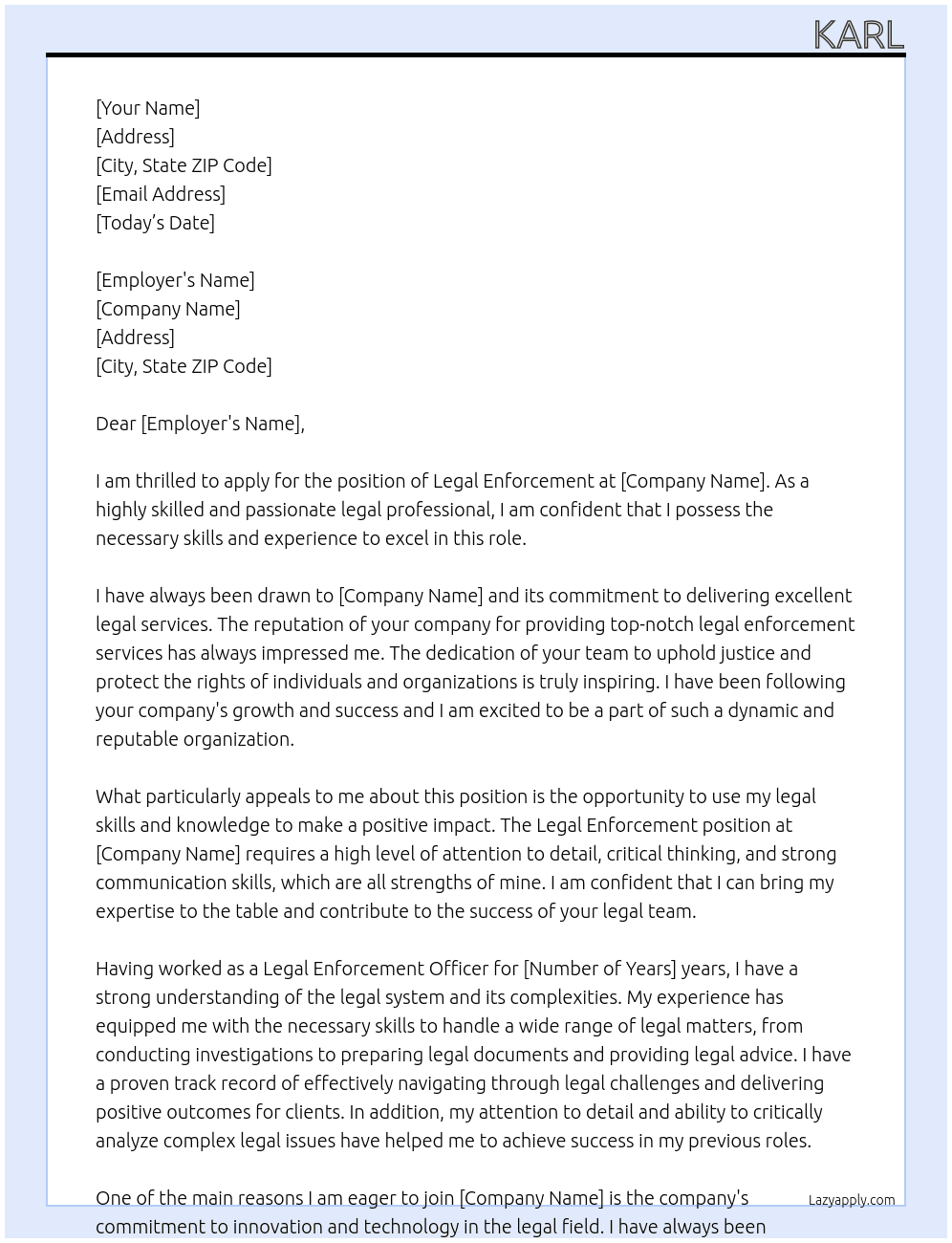 Legal enformcenr At Tt Cover Letter