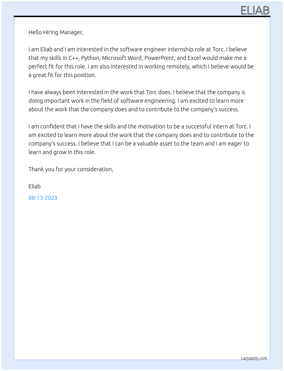 Software Engineer At Torc Cover Letter