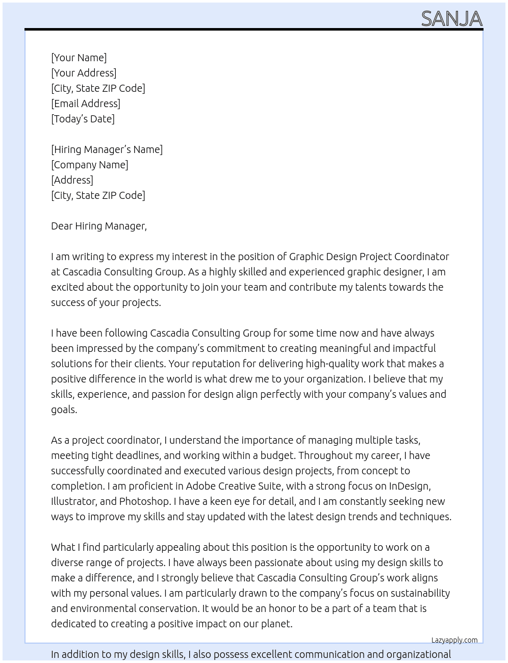 Graphic Design Project Coordinator  At Cascadia Consulting Group Cover Letter