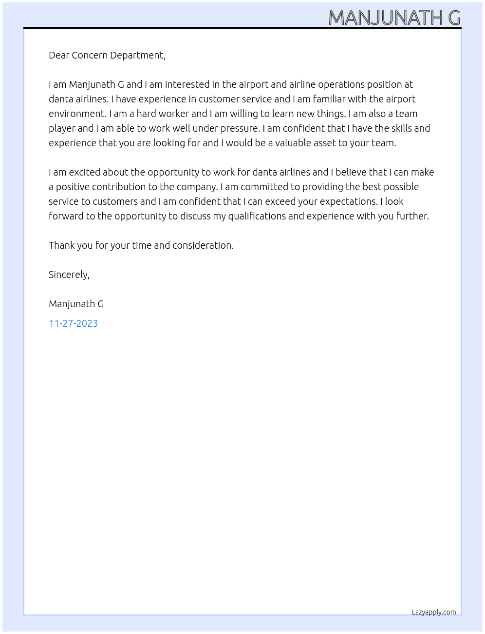 airport and airline operation At danta airlines Cover Letter