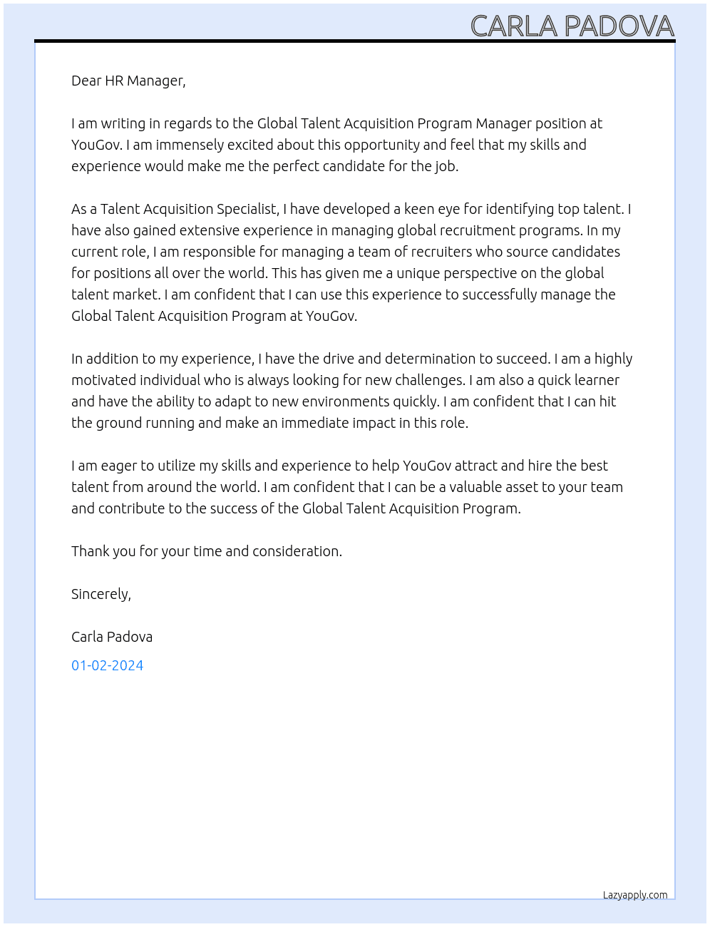 Global Talent Acquisition Program Manager At YouGov Cover Letter