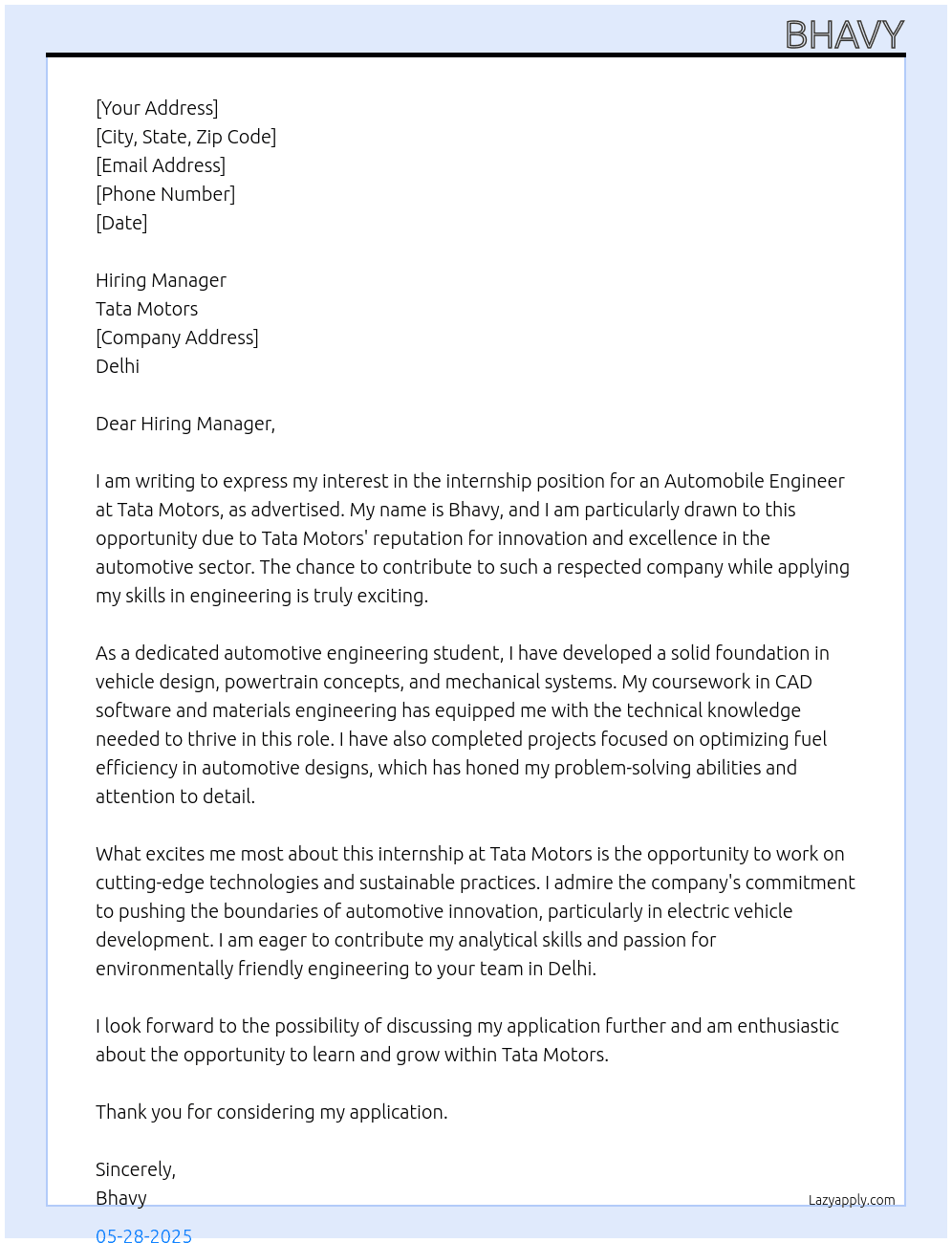 Cover letter for automobile engineer - LazyApply