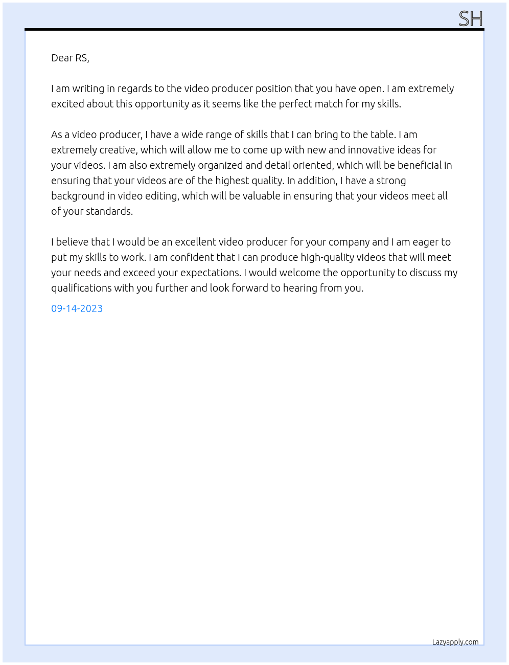 video producer At rs Cover Letter