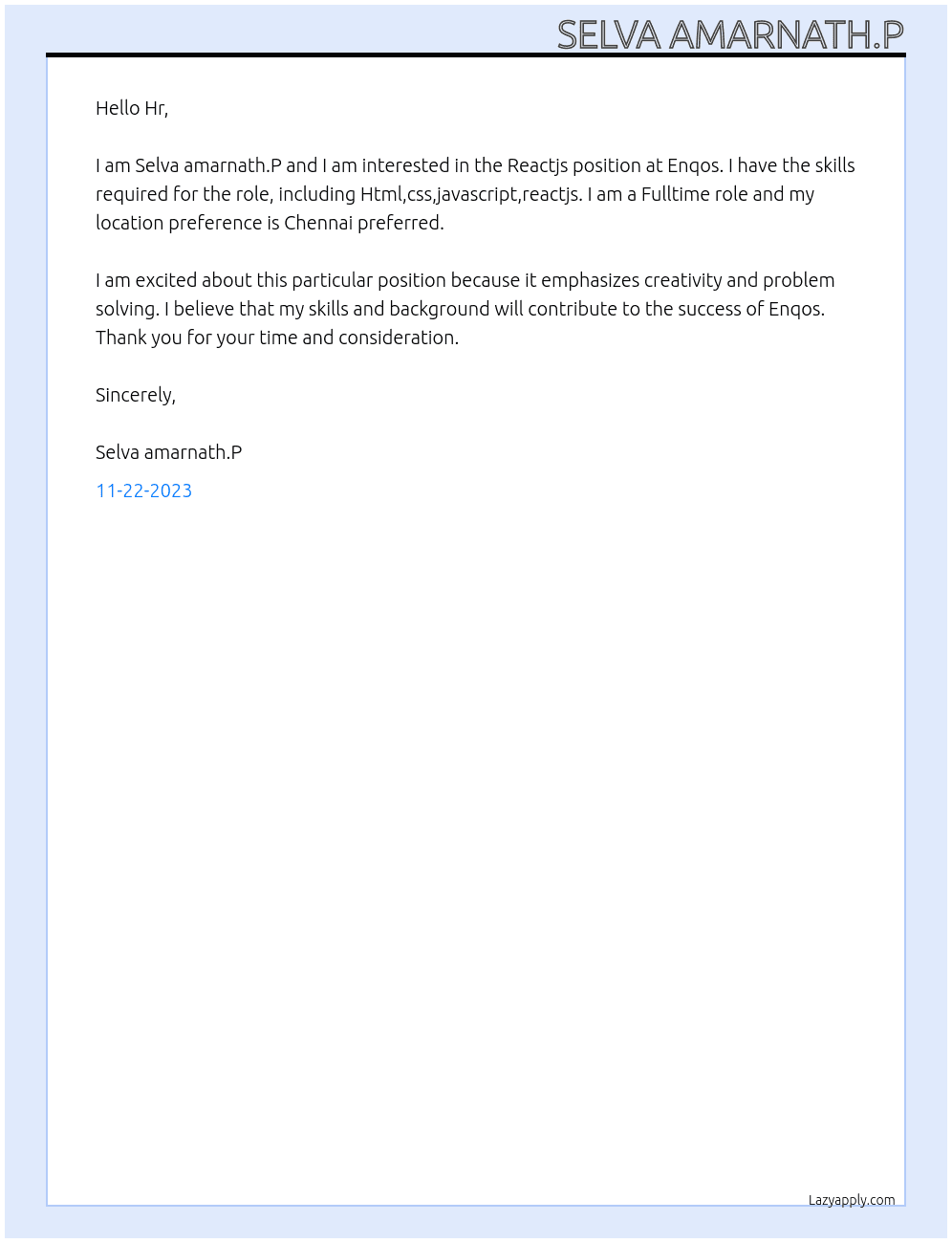 Reactjs At Enqos Cover Letter