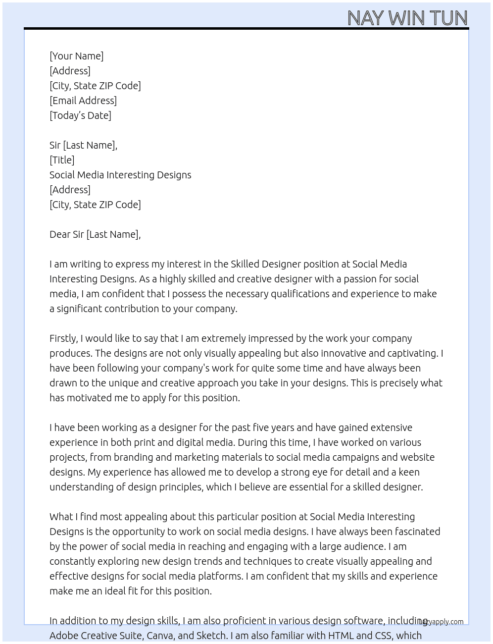 Skilled designer At social media intresting designs Cover Letter