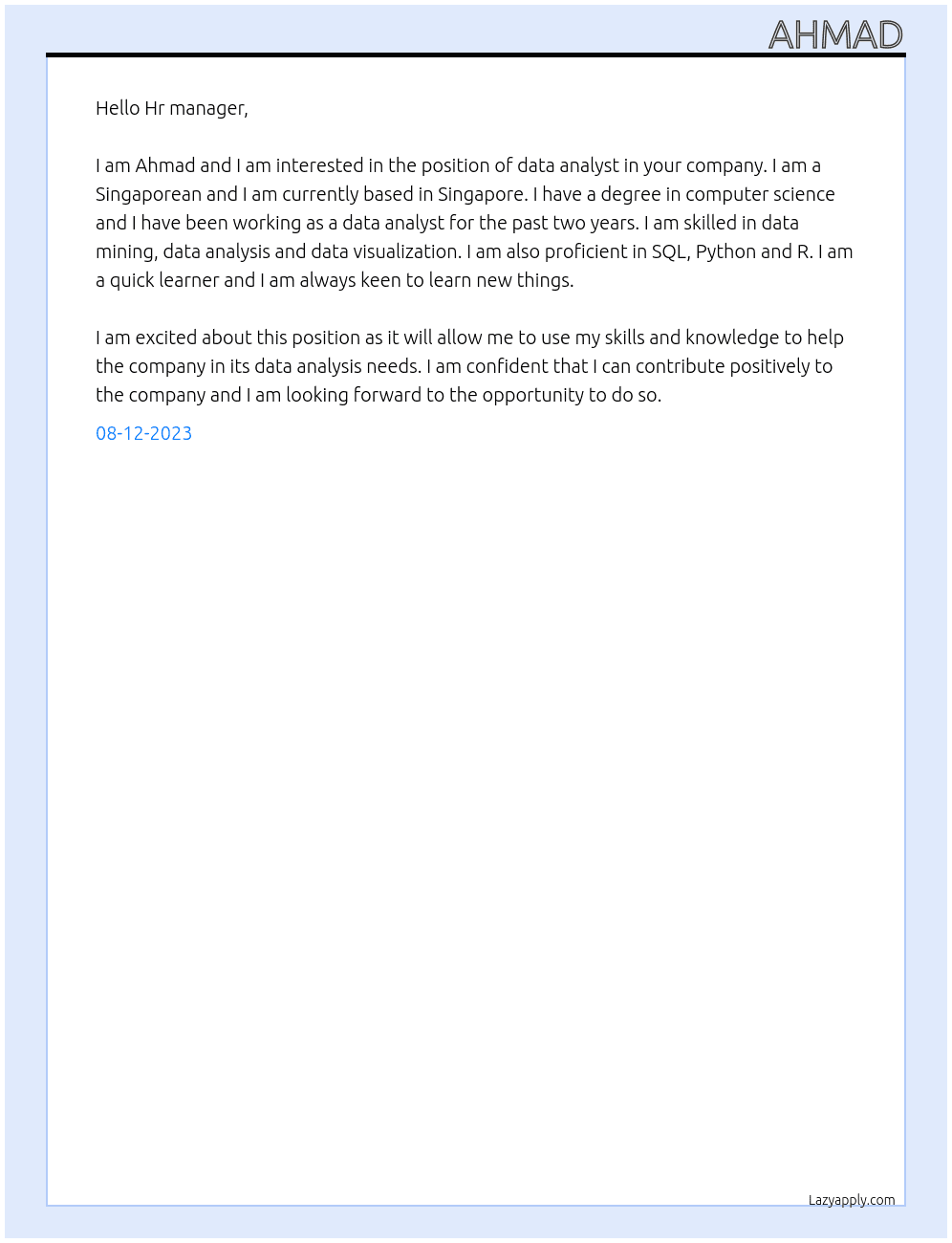 data analyst At Hoyoverse Cover Letter
