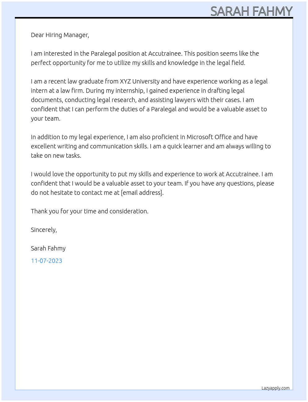 Paralegal At Accutrainee Cover Letter