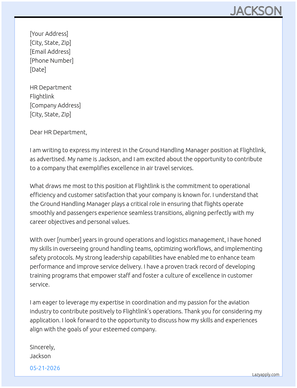 Cover letter for ground handling manager - LazyApply