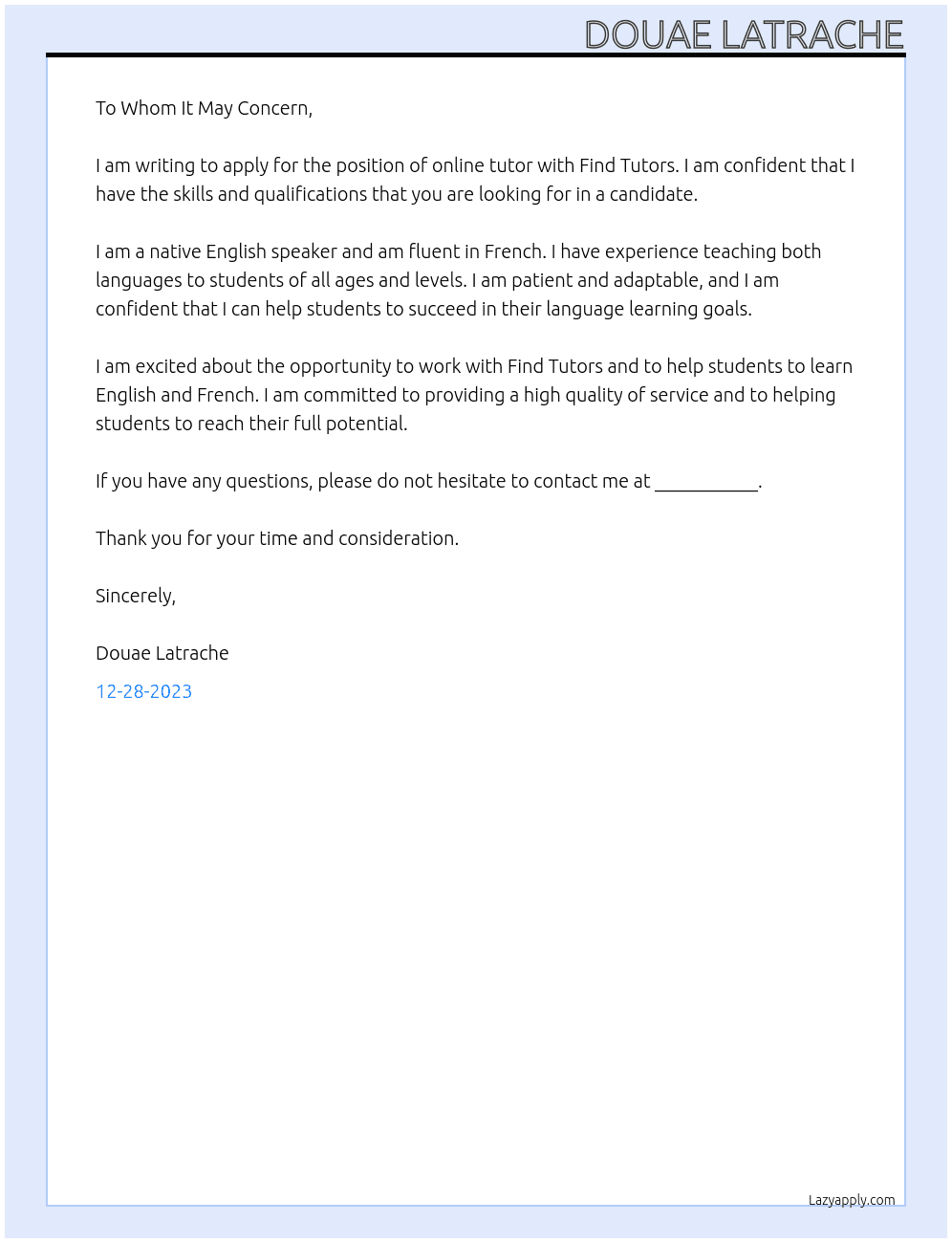 Online tutor At Find tutors Cover Letter