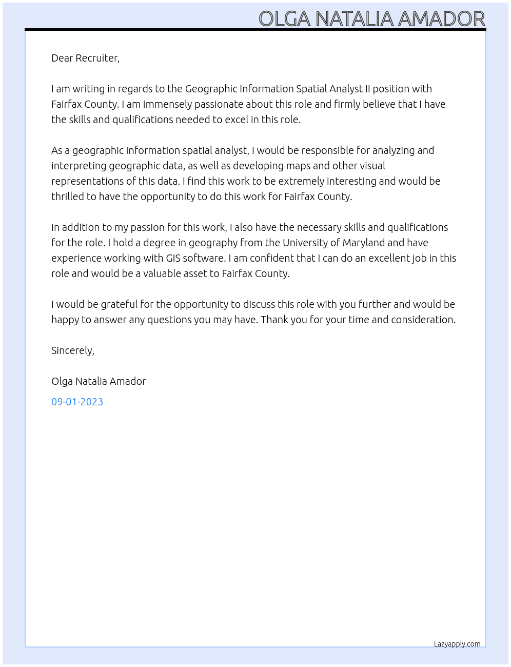 Geographic Information Spatial Analyst II At Fairfax County Cover Letter