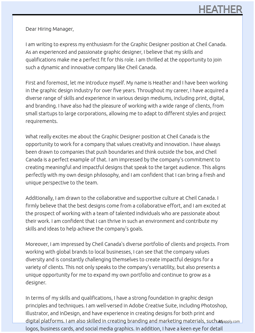 Graphic Designer At Cheil Canada Cover Letter