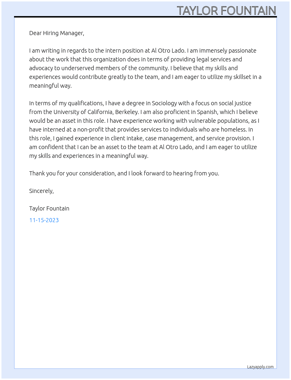intern At Al Otro Lado Cover Letter