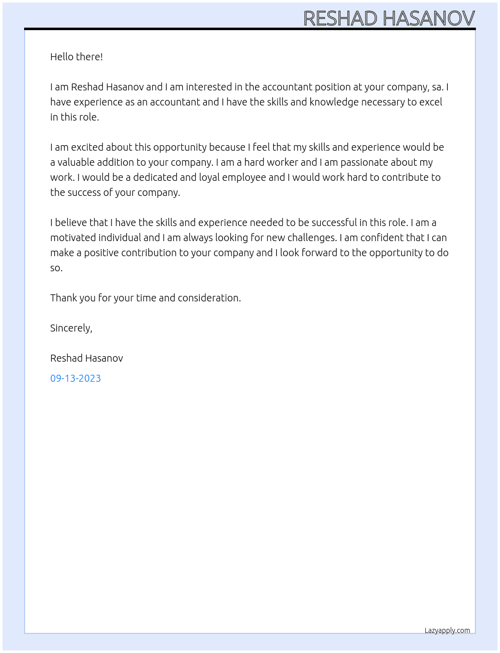 accountant At sa Cover Letter