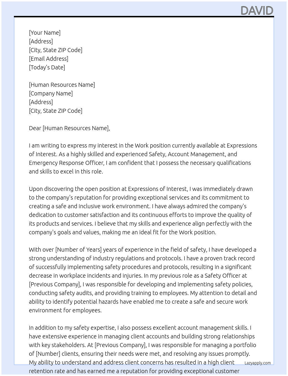 Work At Expressions of interest Cover Letter