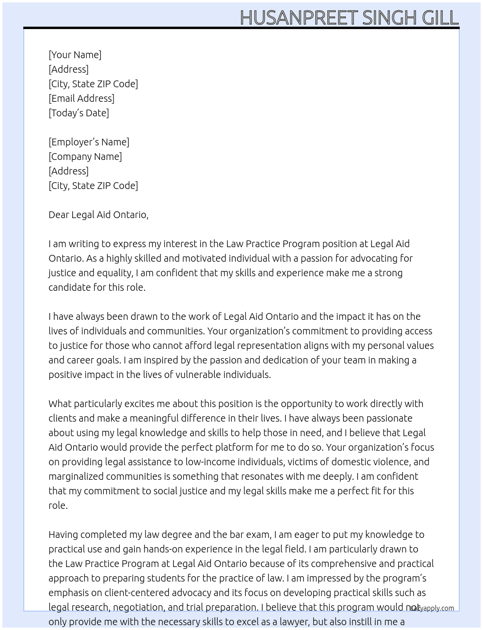 Law Practice Program At Legal Aid Ontario Cover Letter