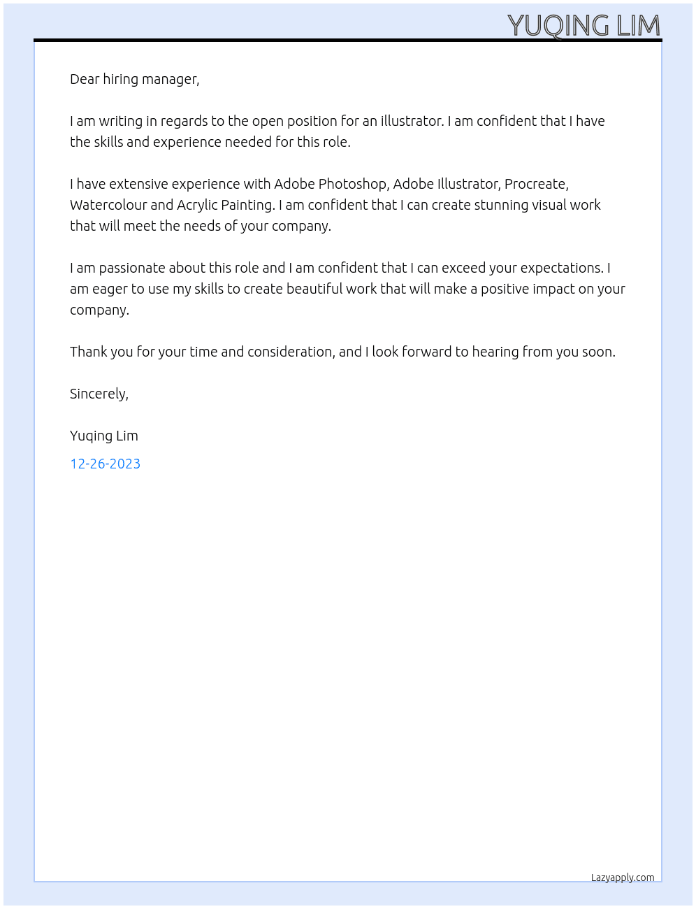 Illustrator At - Cover Letter