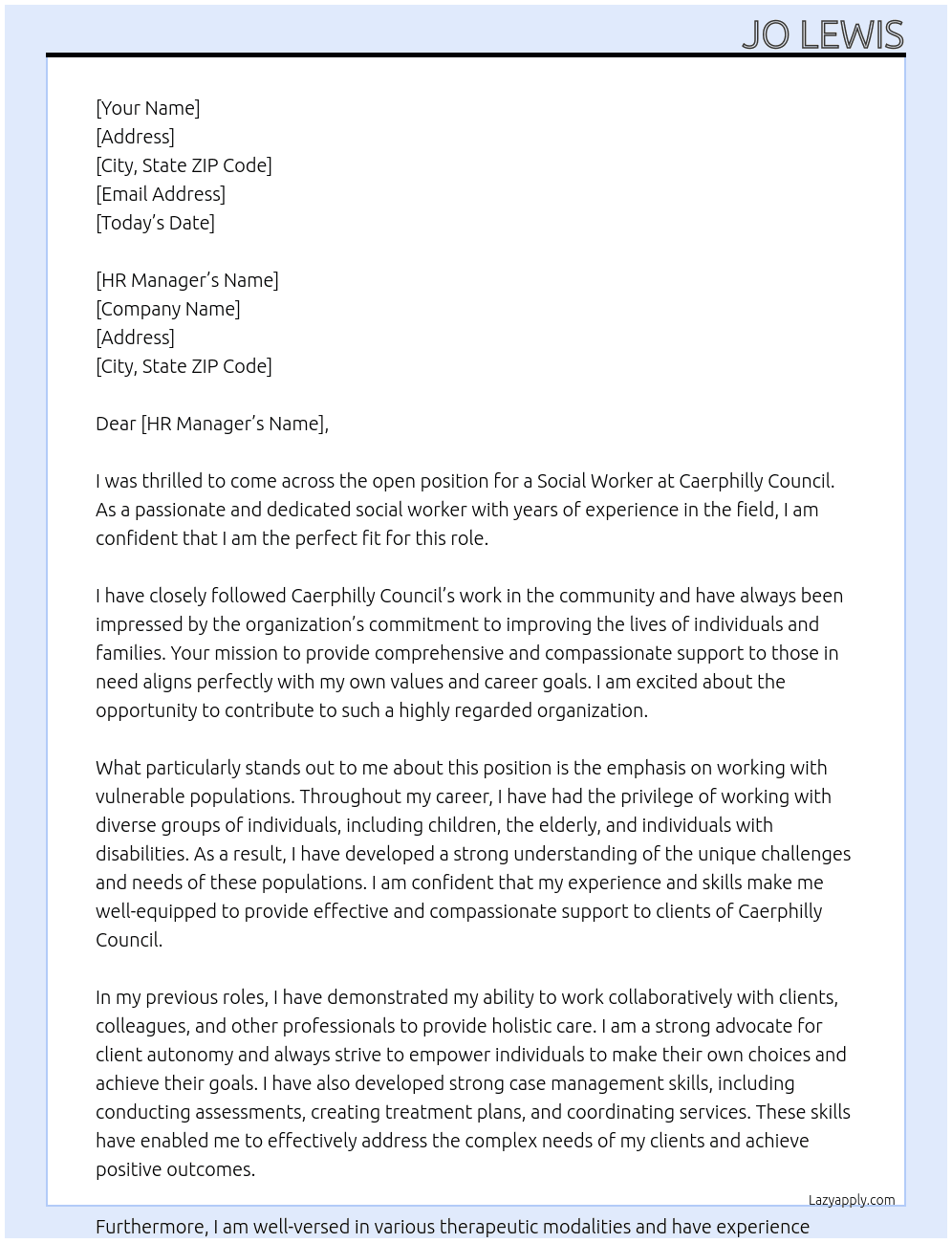 Social worker At Caerphilly Council Cover Letter