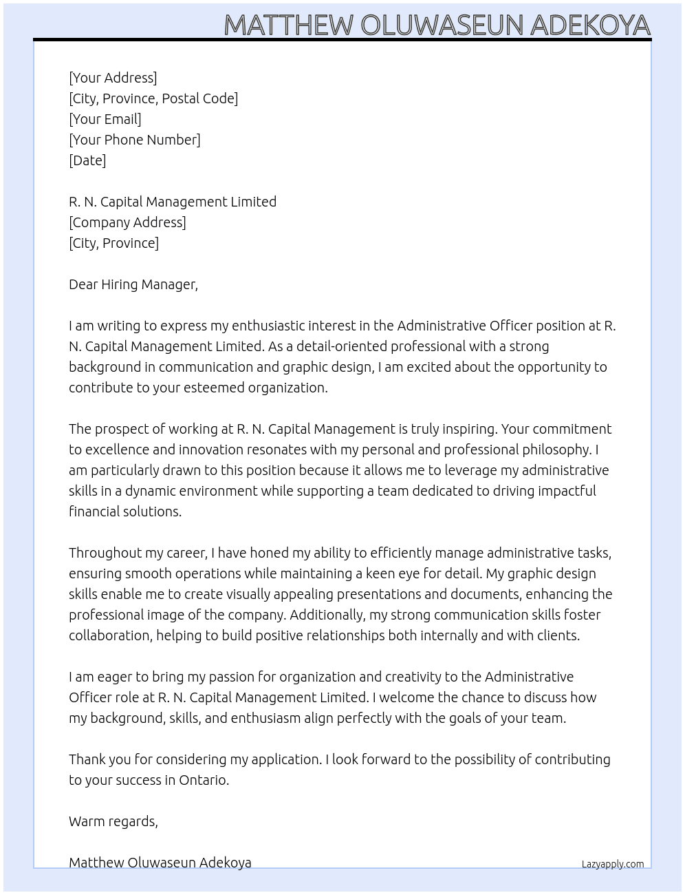 Administrative Officer At Aminstrative assistant Cover Letter