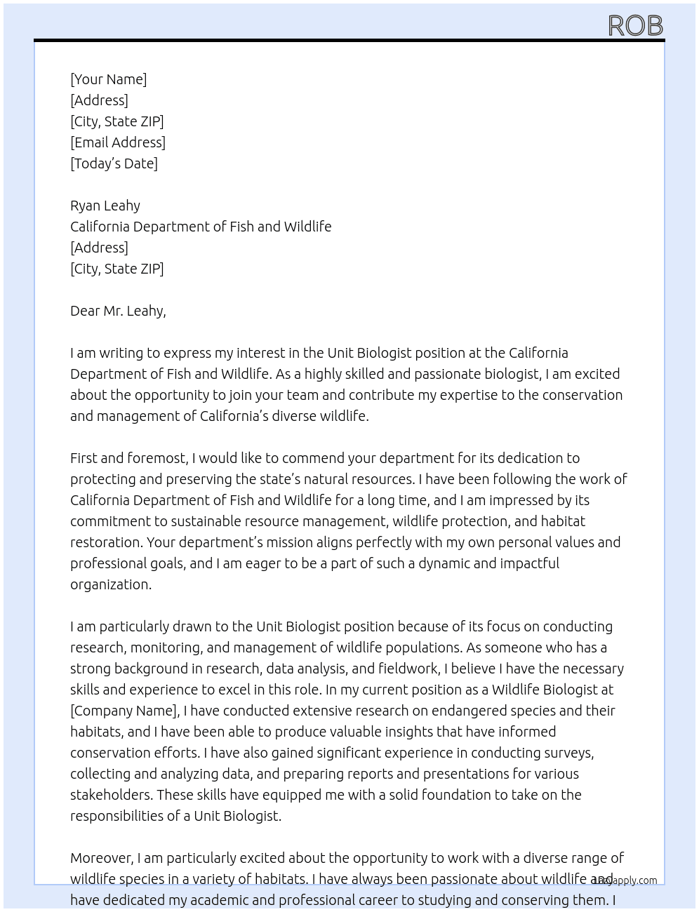 Cover letter for unit biologist - LazyApply