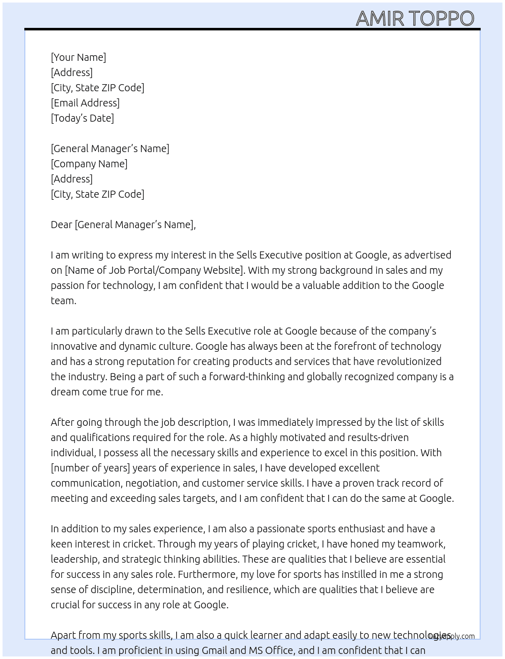 Cover letter for sells executive - LazyApply