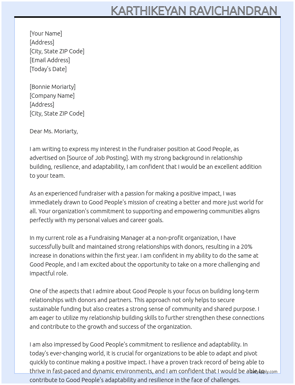 Fundraiser  At Good people  Cover Letter