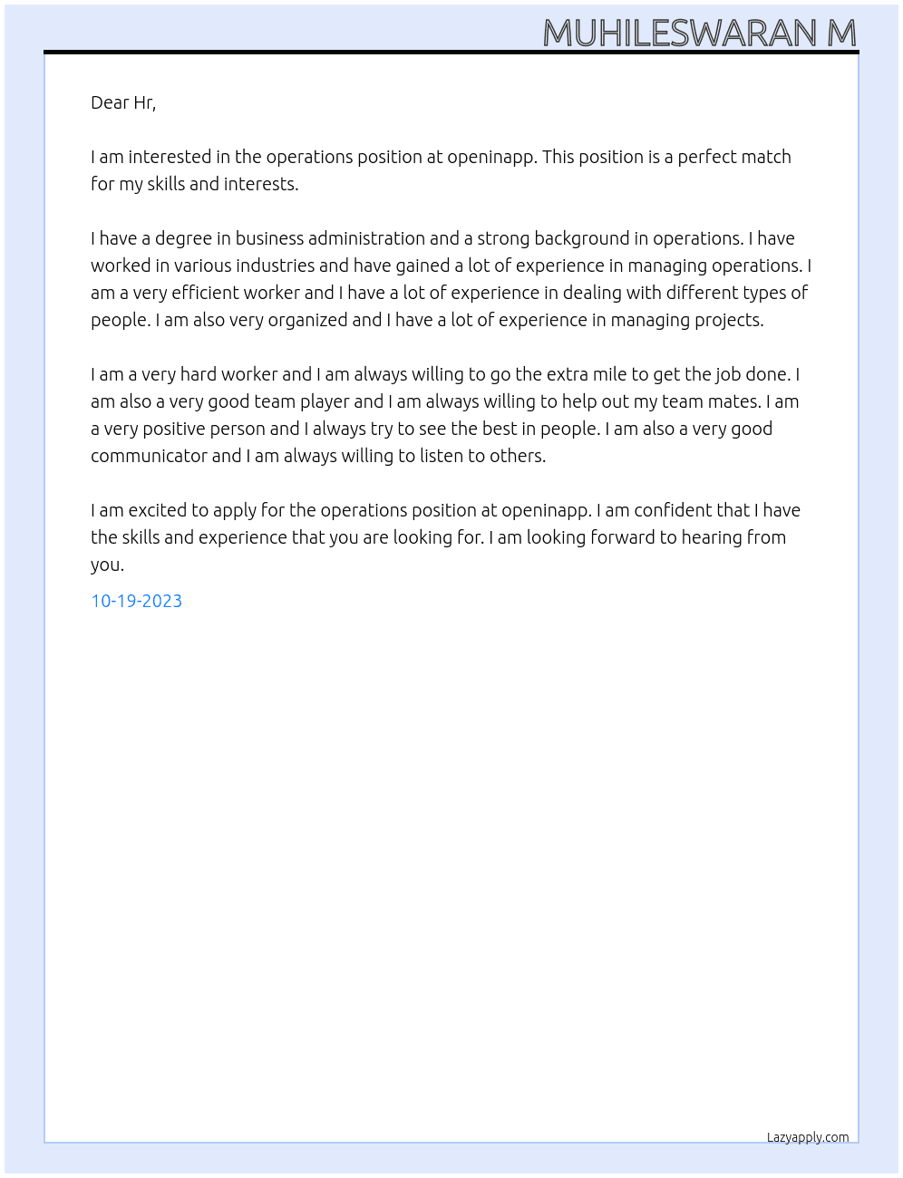 operations At openinapp Cover Letter
