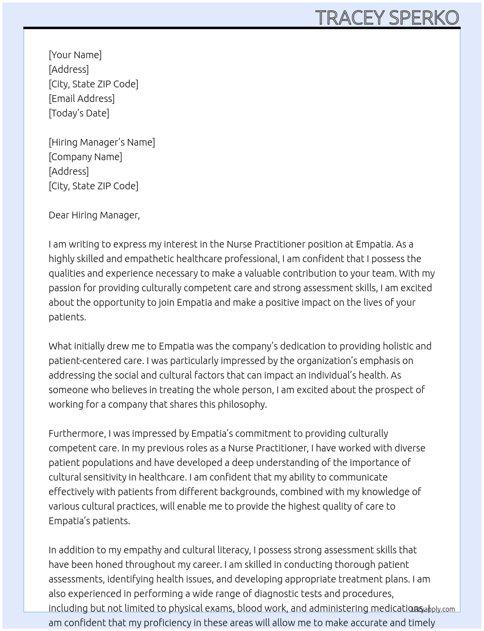 Nurse Practitioner At Empatia Cover Letter
