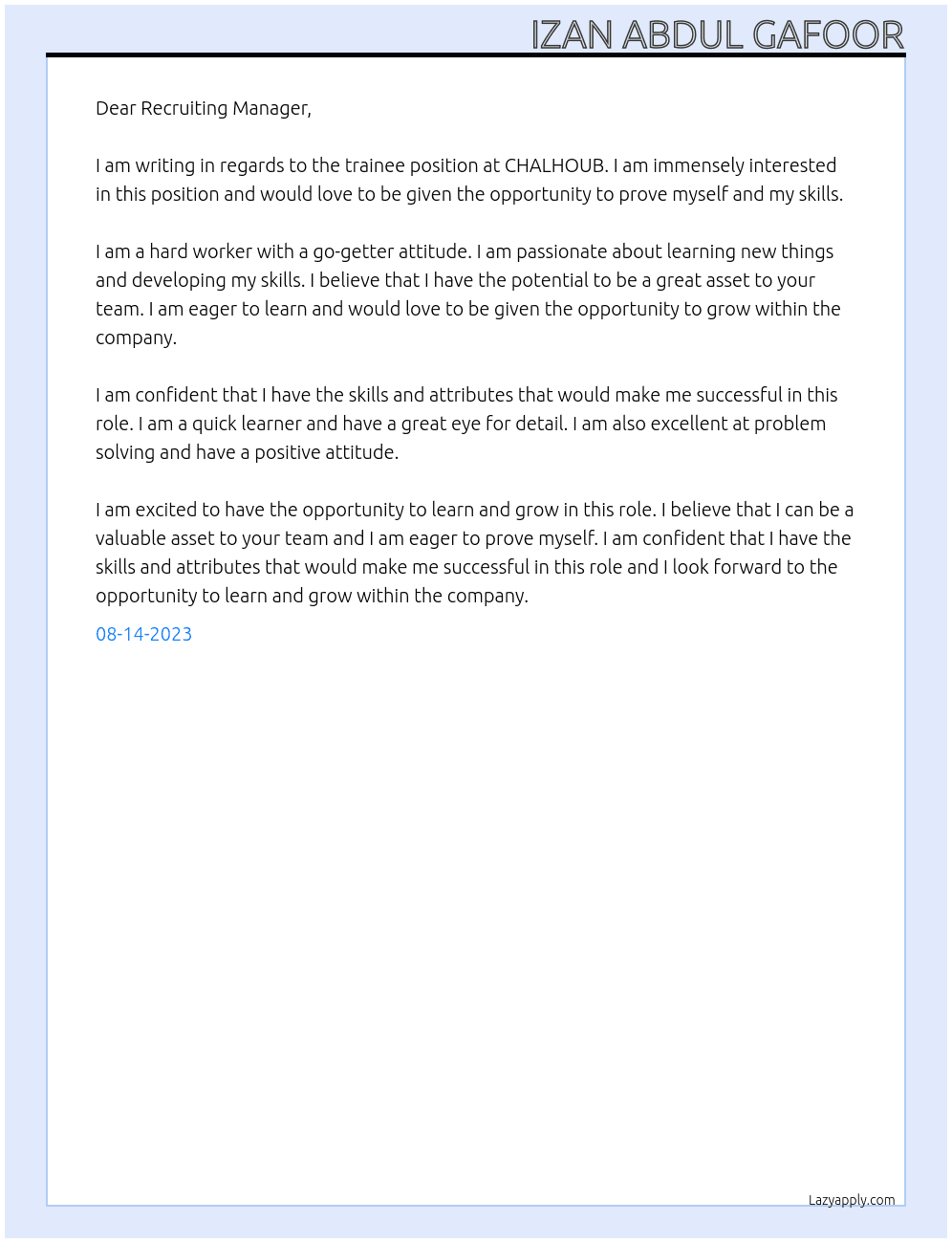 trainee At CHALHOUB Cover Letter