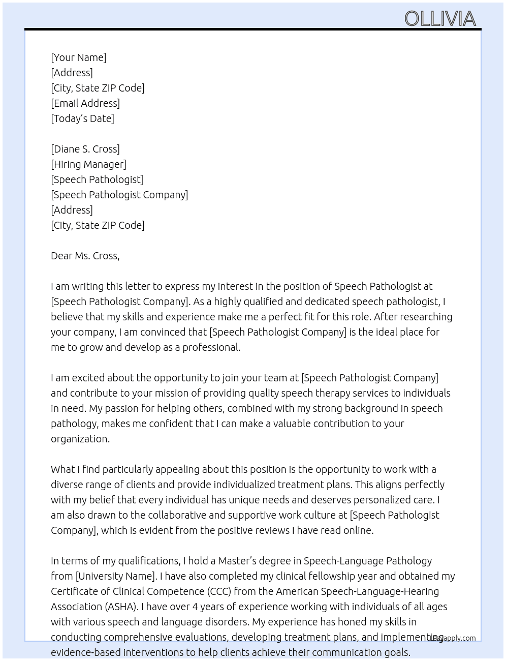 speech pathologist At speech patholgist  Cover Letter