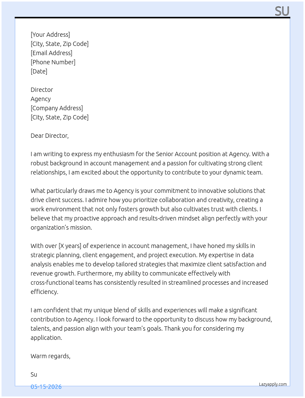 Senior Account At Agency Cover Letter