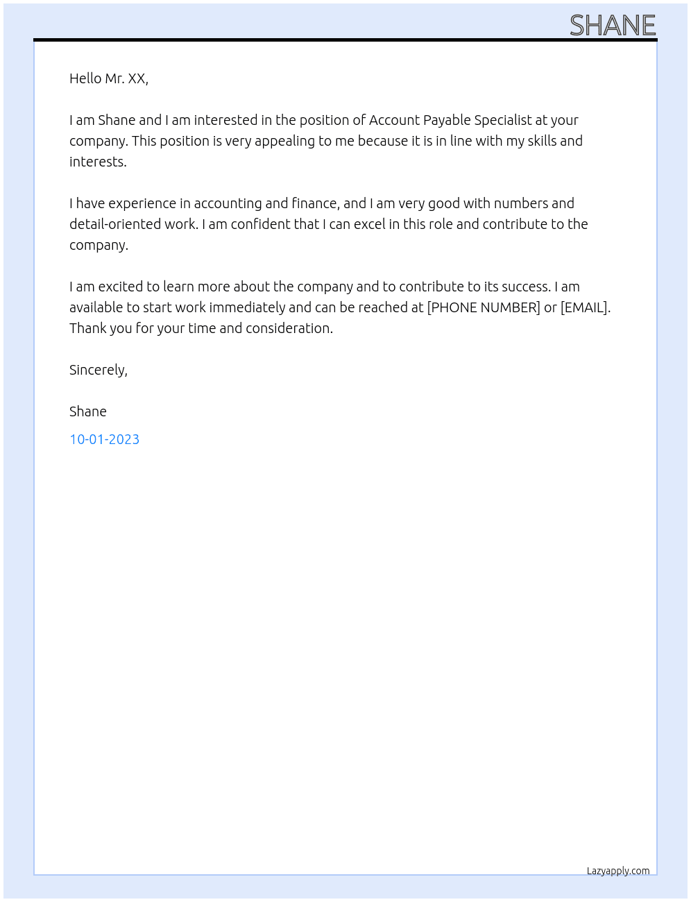 Account Payable Specialist At xx Cover Letter