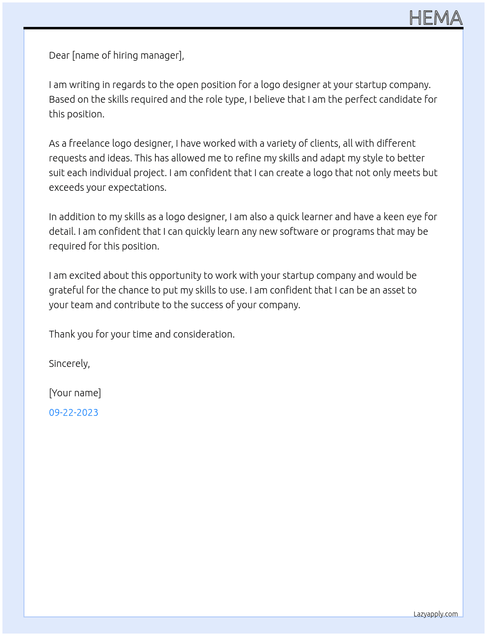 logo designer At startup company Cover Letter