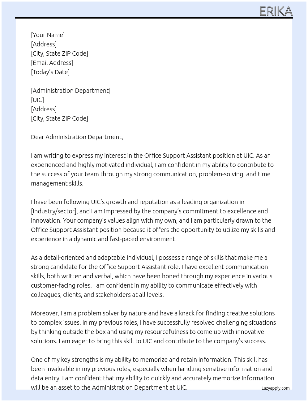 Office Support Assistant At UIC  Cover Letter