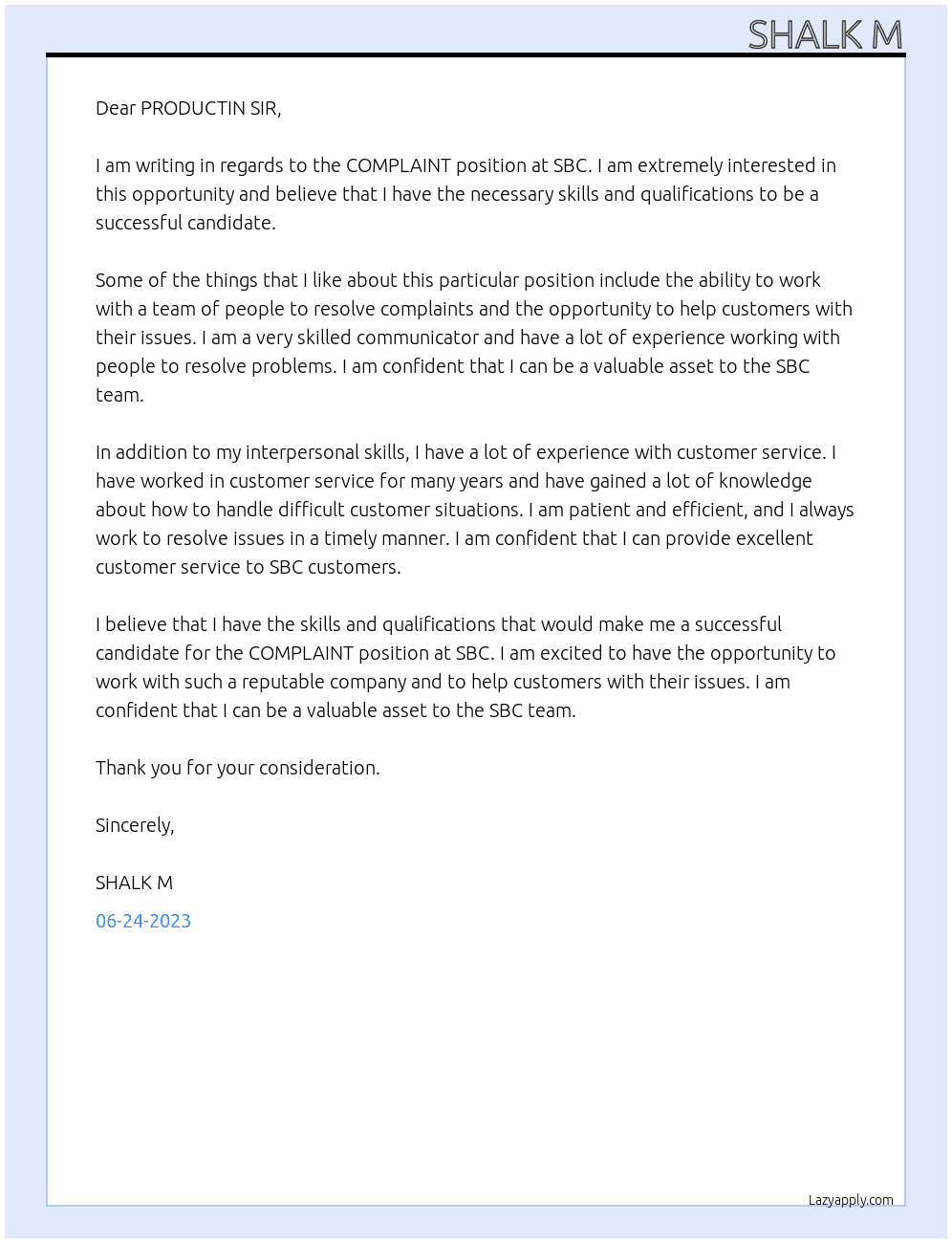 COMPLAINT At SBC Cover Letter