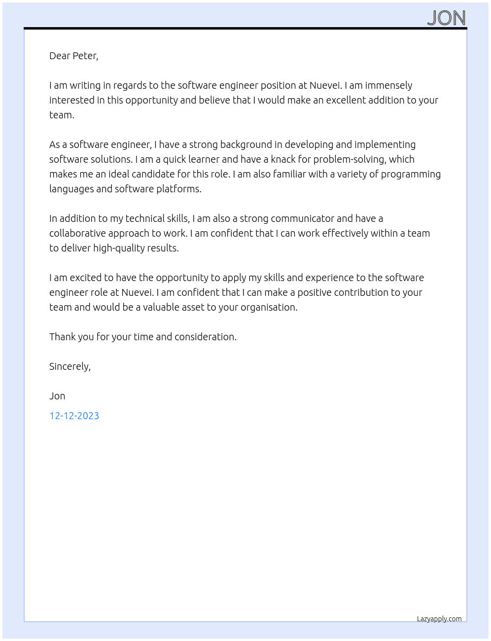 software engineer At Nuevei Cover Letter