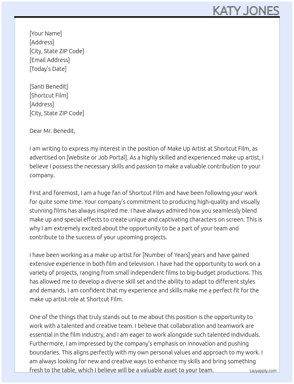 Cover letter for make up artist - LazyApply
