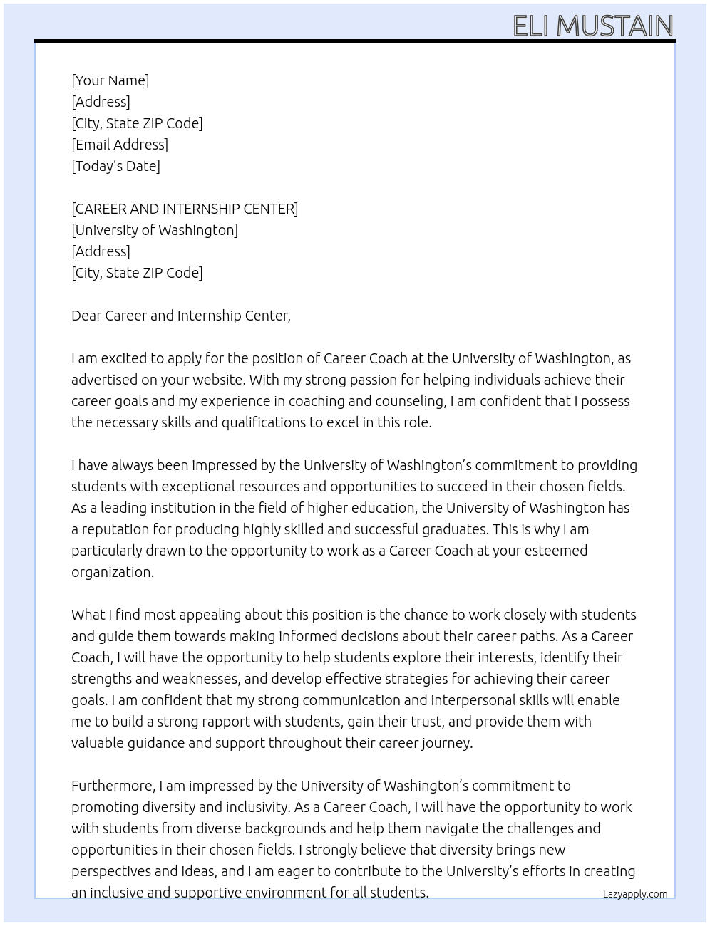 Career Coach At University of Washington Cover Letter