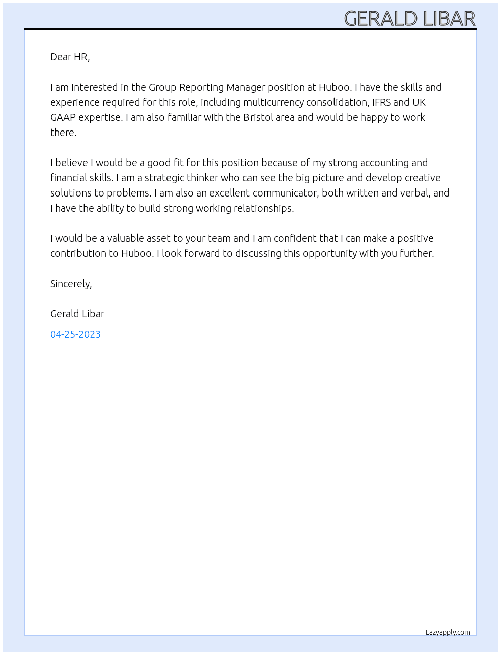 Group Reporting Manager At Huboo Cover Letter