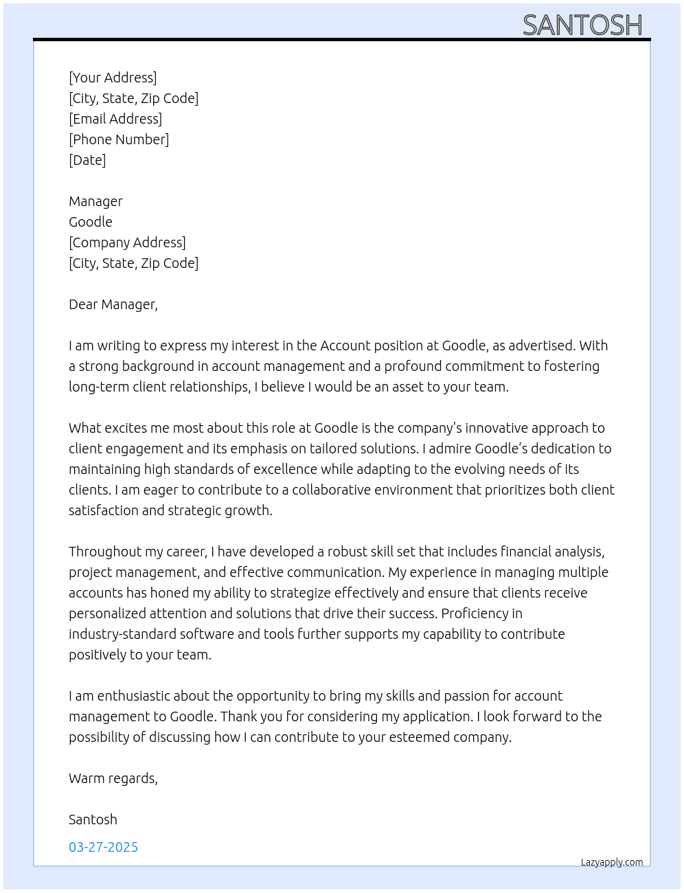 Account  At Goodle Cover Letter
