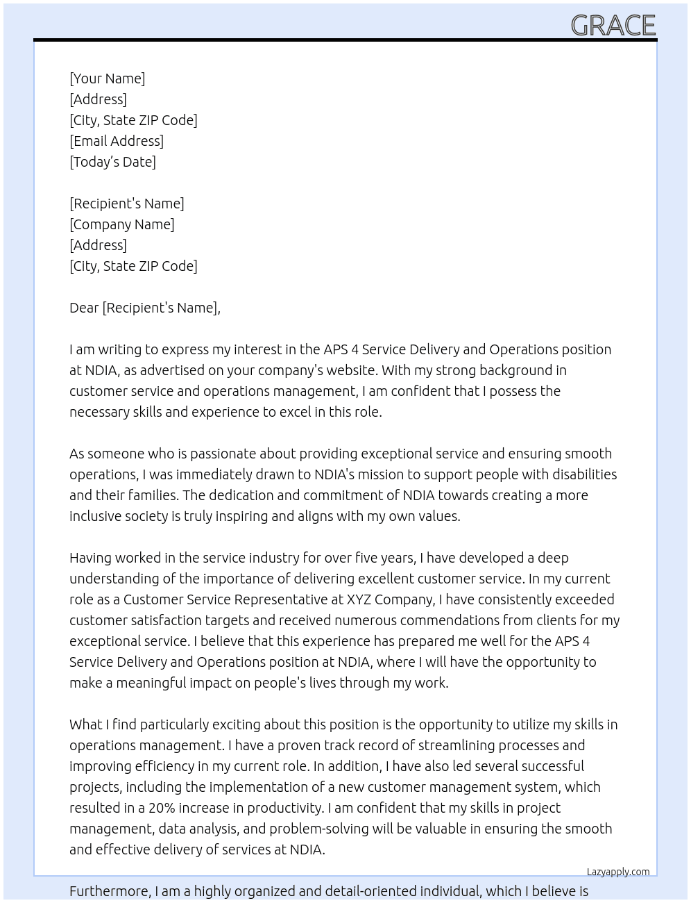 APS 4 service delivery and operations  At NDIA Cover Letter