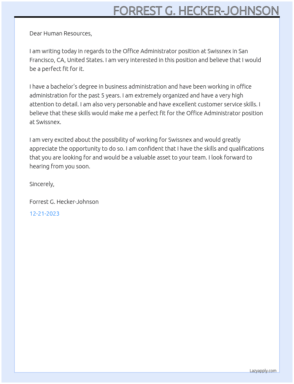 Office Administrator At Swissnex Cover Letter