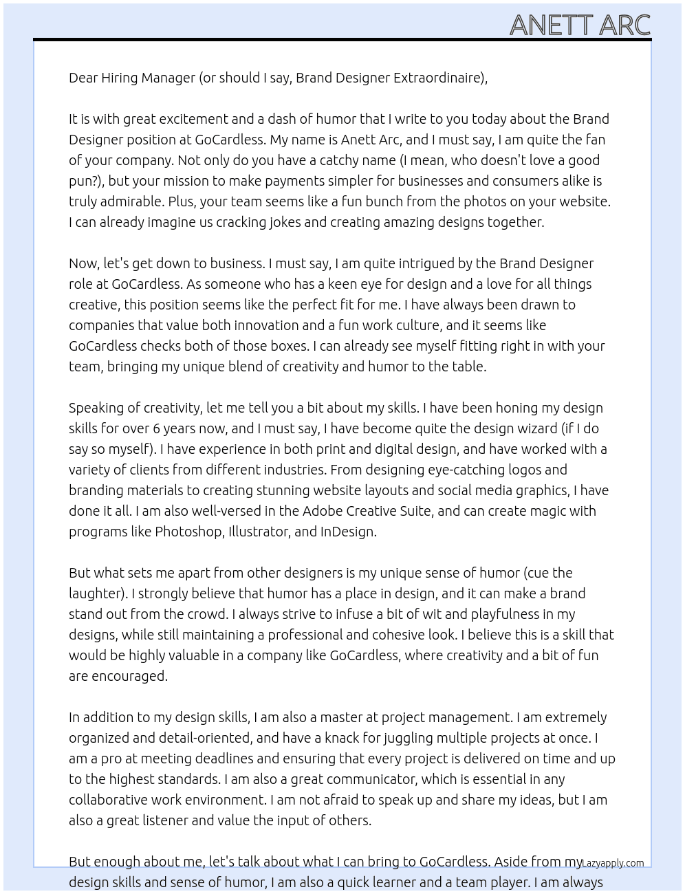 Brand Designer At GoCardless Cover Letter